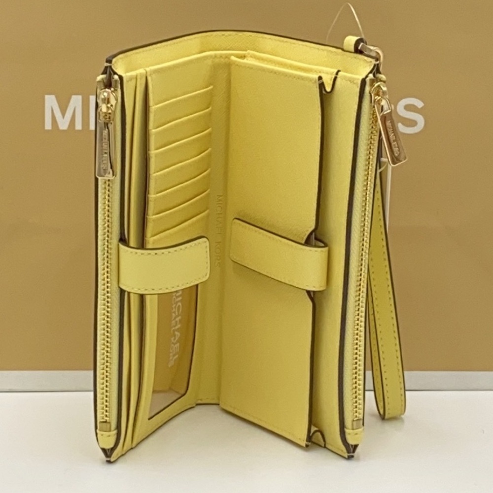 MICHAEL KORS LARGE DOUBLE ZIP WRISTLET WALLET BUTTERCUP COLOR - Picture 5 of 16